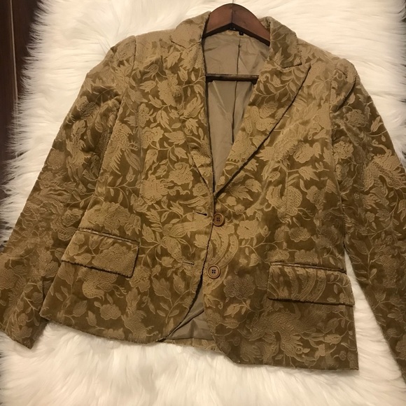 Theory Womens Crushed Velvet Blazer Size Medium Floral Baroque Gold Classic HTF - Picture 9 of 16